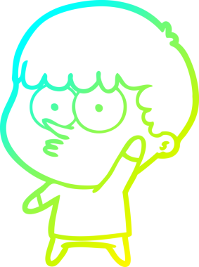 Bir çizgi film karakteri çizen soğuk gradyan çizgisi. Bir insan tarafından çizilen meraklı çocuk.