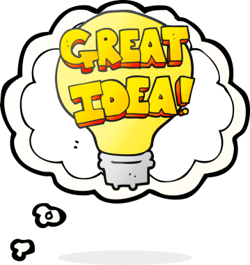 Serbest çizim düşünce balonu karikatürü. Harika bir fikir. Bir insan tarafından çizilmiş ampul sembolü.
