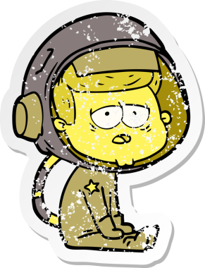 Bir insan tarafından çizilmiş yorgun bir astronotun sıkıntılı çıkartması.