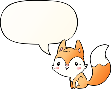 Bir insan tarafından çizilmiş, tatlı bir çizgi film tilkisi konuşma baloncuğu.