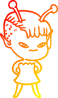 Bir insan tarafından çizilmiş sevimli bir uzaylı kız çizgi çizimi.