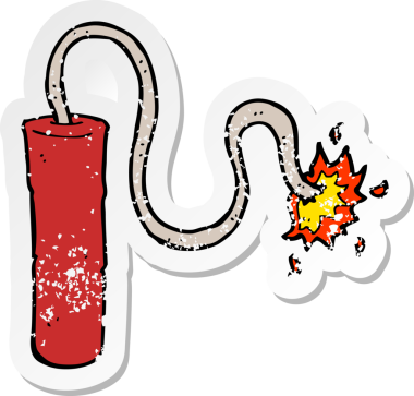 Bir insan tarafından çizilen yanan bir karikatür dinamiti etiketi.