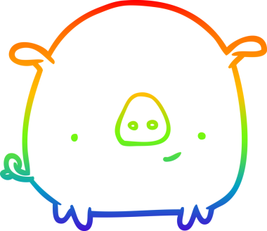 Gökkuşağı gradyan çizgisi bir insan tarafından çizilmiş mutlu bir domuzun