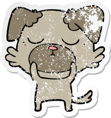 Bir insan tarafından çizilmiş şirin bir köpeğin sıkıntılı çıkartması.