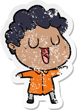 Bir insan tarafından çizilmiş gülen bir karikatürcünün sıkıntılı çıkartması.