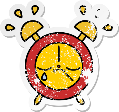 Bir insan tarafından çizilmiş sevimli bir çizgi film çalar saatinin sıkıntılı çıkartması.