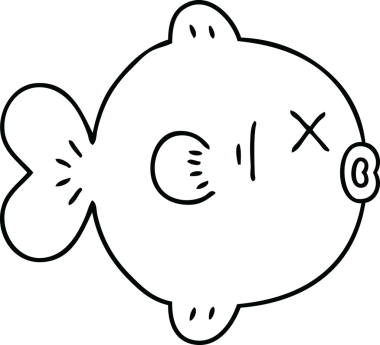 Bir insan tarafından çizilmiş garip karikatür balığı çizimi