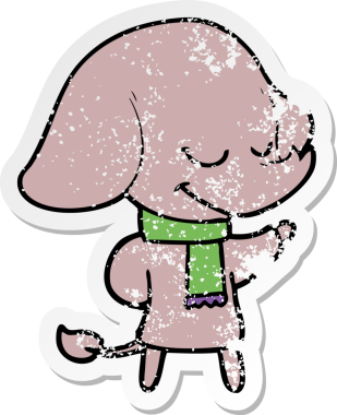 Bir insanın çizdiği eşarbı takan gülümseyen bir filin sıkıntılı çıkartması.