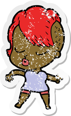 Çizgi film çıkartması. Bir insan tarafından çizilmiş güzel hippi kız.