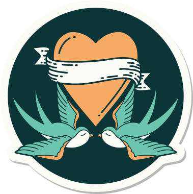 Geleneksel kırlangıç stili dövme çıkartması ve bir insan tarafından çizilmiş sancaklı bir kalp.