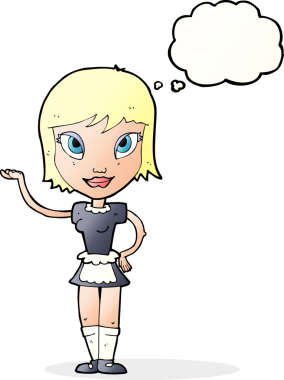 Bir insan tarafından çizilmiş düşünce balonlu çizgi film kızı.