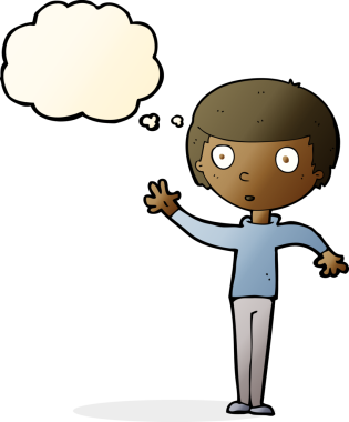 Bir insan tarafından çizilmiş düşünce balonlu çizgi film çocuğu.