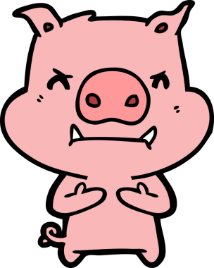 Bir insan tarafından çizilmiş kızgın çizgi film domuzu.