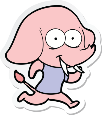 Bir insan tarafından çizilmiş mutlu bir filin çıkartması.