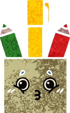 Bir insan tarafından çizilmiş kalem kabının retro illüstrasyon tarzı karikatürü