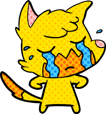 Bir insan tarafından çizilmiş üzgün küçük tilki çizgi film karakteri.