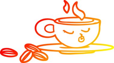 Bir insan tarafından çizilmiş karikatür espresso bardağının sıcak çizgi çizimi