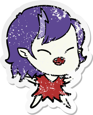 Bir insan tarafından çizilmiş gülen vampir kız çizgi filminin sıkıntılı çıkartması.