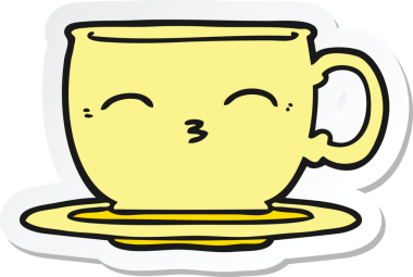 Bir insan tarafından çizilmiş bir çay fincanı etiketi.