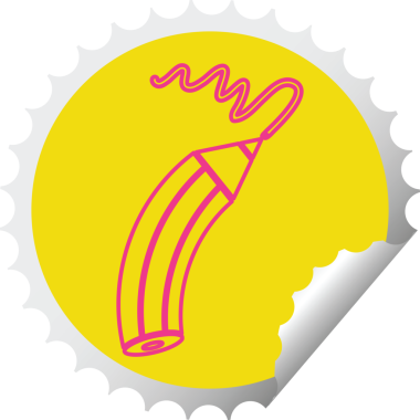 Bir insan tarafından çizilmiş dairesel kabuk soyma etiketi.