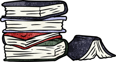 Bir insan tarafından çizilmiş bir yığın kitap.