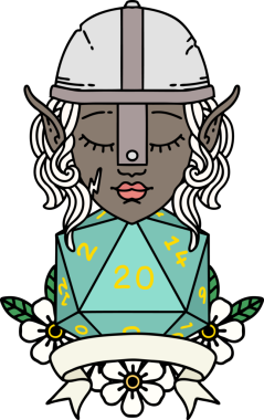 Retro Dövme Tarzı Elf Savaşçısı Doğal 20 zar atışıyla Bir insan tarafından çizilmiş