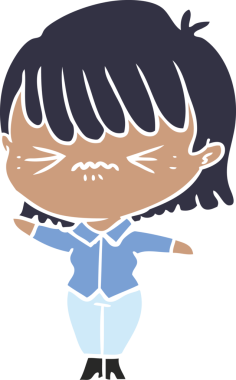 Bir insan tarafından çizilmiş düz renkli çizgi film kızı.