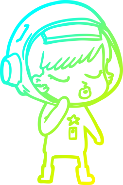 Bir çizgi film karakteri çizen soğuk gradyan bir insan tarafından çizilmiş güzel astronot kız.