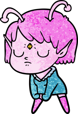 Bir insan tarafından çizilmiş uzaylı kız.