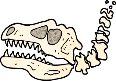 Grunge desenli çizim karikatür dinozor kemikleri bir insan tarafından çizilmiş.