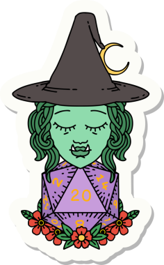 Bir insan tarafından çizilmiş 20 zarlı yarım ork büyücüsünün çıkartması.