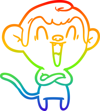 Gökkuşağı gradyan çizgi çizimi bir insan tarafından çizilmiş gülen maymun