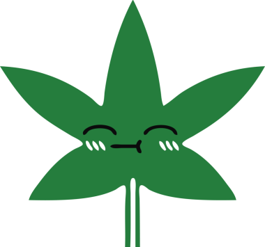 Bir insan tarafından çizilmiş marihuana yaprağının düz renkli retro karikatürü