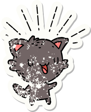 Bir insan tarafından çizilmiş eski bir dövme stili mutlu bir kedi.