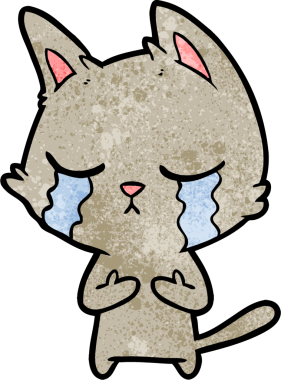 Bir insan tarafından çizilmiş ağlayan çizgi film kedisi.
