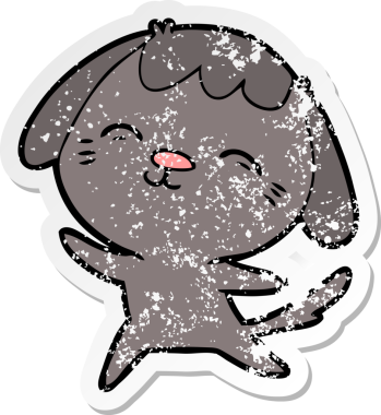 Bir insan tarafından çizilmiş mutlu çizgi film köpeğinin sıkıntılı çıkartması.