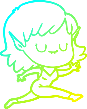 Bir insan tarafından çizilen mutlu bir elf kızı çizimi.