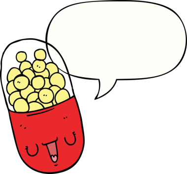 bir insan tarafından çizilmiş konuşma balonlu tıbbi bir ilaç.