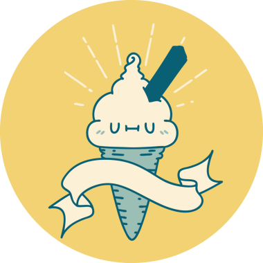 Bir insan tarafından çizilmiş dövme stili dondurma karakterinin simgesi