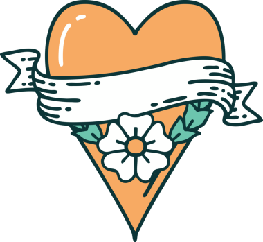 Bir insan tarafından çizilmiş kalp çiçeği ve pankartın ikonik dövme şekli