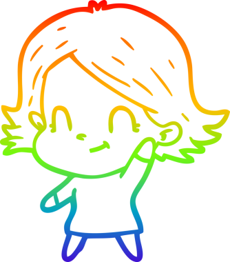 Gökkuşağı gradyan çizimi. Bir insan tarafından çizilmiş karikatür dostu bir kız.