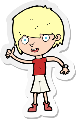 Bir insan tarafından çizilmiş pozitif davranışlı bir çizgi film çocuğunun çıkartması.