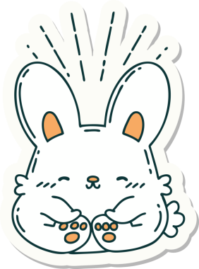 Bir insan tarafından çizilmiş mutlu tavşan dövmesi çıkartması.