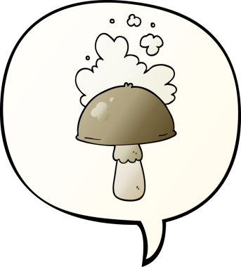 Spor bulutlu çizgi film mantarı. Konuşma baloncuğu insan tarafından çizilmiş.