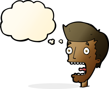 Bir insan tarafından çizilmiş düşünce baloncuğuyla dehşete düşmüş bir adam.