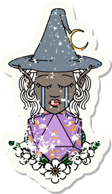 Retro Dövme Tarzı Ağlayan Elf Cadı Doğal bir D20 rulo ile Bir insan tarafından çizilmiş