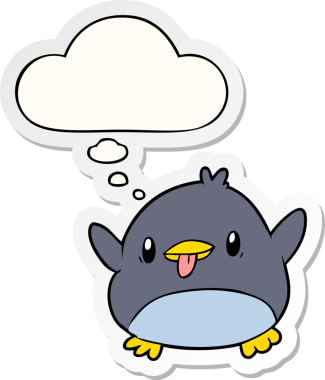 Bir insan tarafından çizilmiş, düşünce baloncuğu olan sevimli penguen karikatürü.