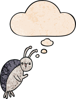 bir insan tarafından çizilmiş grunge doku tarzında düşünce baloncuğu olan çizgi film böceği.