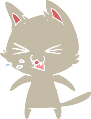 Bir insan tarafından çizilmiş düz renkli çizgi film kedisi.