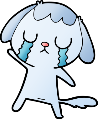 Bir insan tarafından çizilmiş şirin bir çizgi film köpeği ağlıyor.